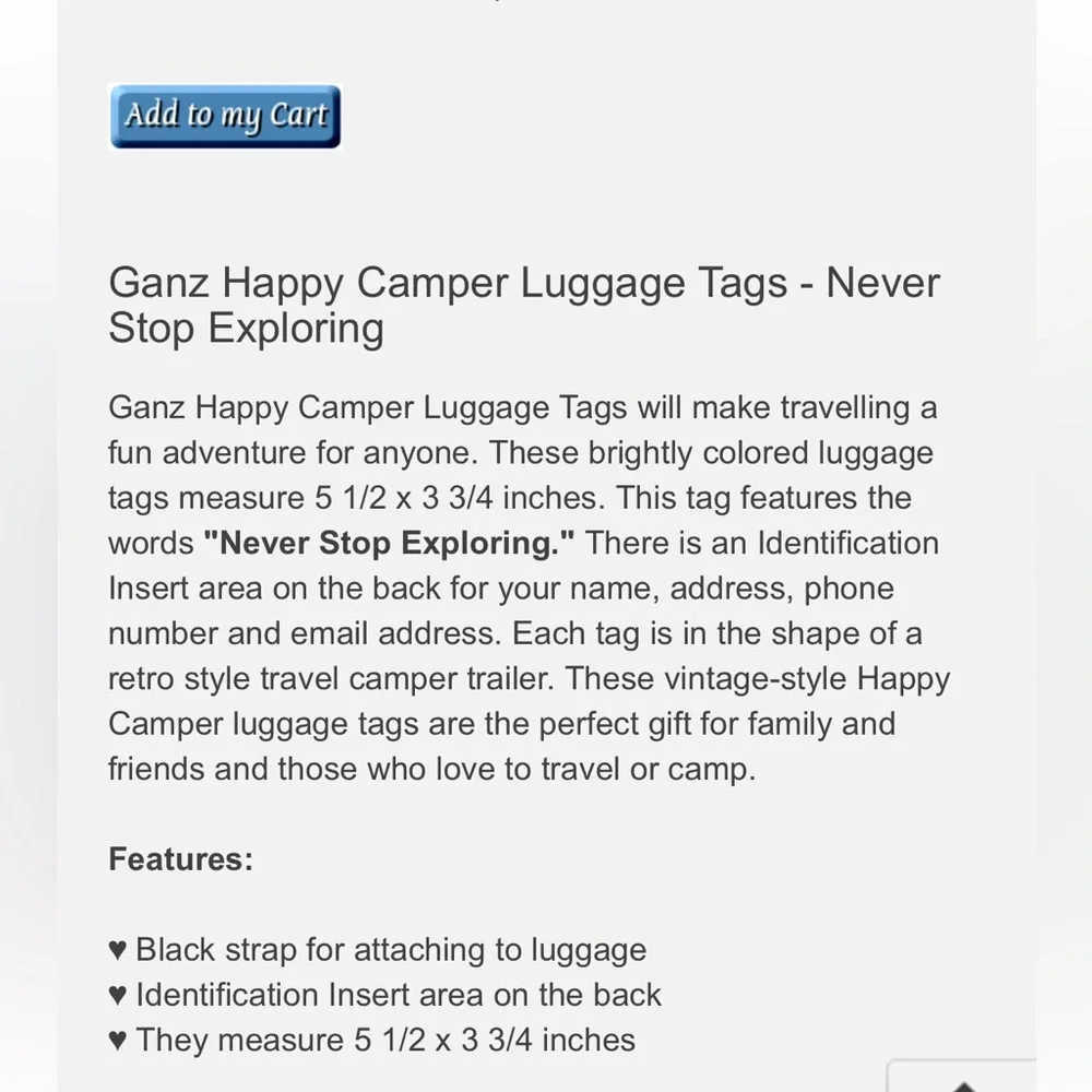 Ganz happy camper luggage tag never stop‎ exploring travel colorful retro new